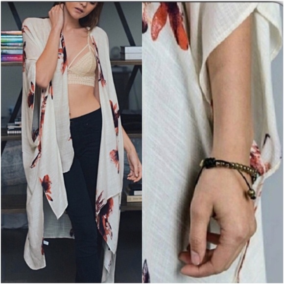 Boho Ivory Lightweight Kimono Armholes O/S - Picture 5 of 8